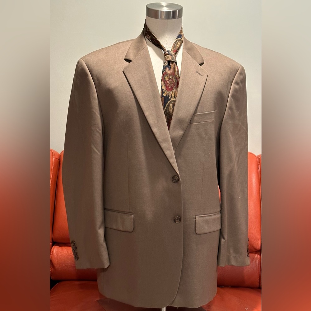 Chaps Brown Tan Pure New Wool Pure Laine Vierge Single Breasted Blazer Sz 48R